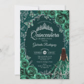 Quinceanera Emerald Green Silver Einladung (Vorderseite)