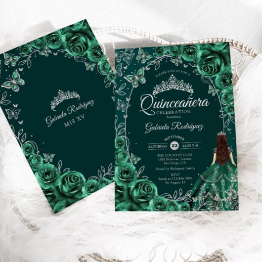 Quinceanera Emerald Green Silver Einladung