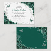 Quinceanera Emerald Green Silver Floral Details Begleitkarte (Vorne/Hinten)