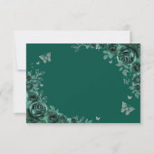 Quinceanera Emerald Green Silver Floral Reply RSVP Karte (Rückseite)