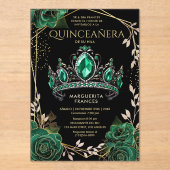 Quinceañera Emerald Green Tiara Black Spanisch Acryleinladungen (Vorderseite)