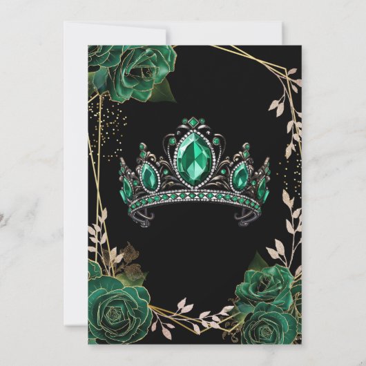 Quinceañera Emerald Green Tiara Spanisch Einladung (Rückseite)