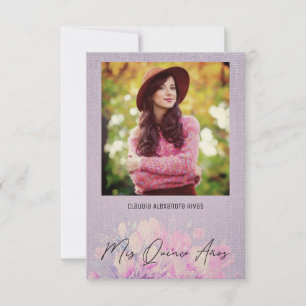 Quinceañera Español Floral Textil Texturado Morado