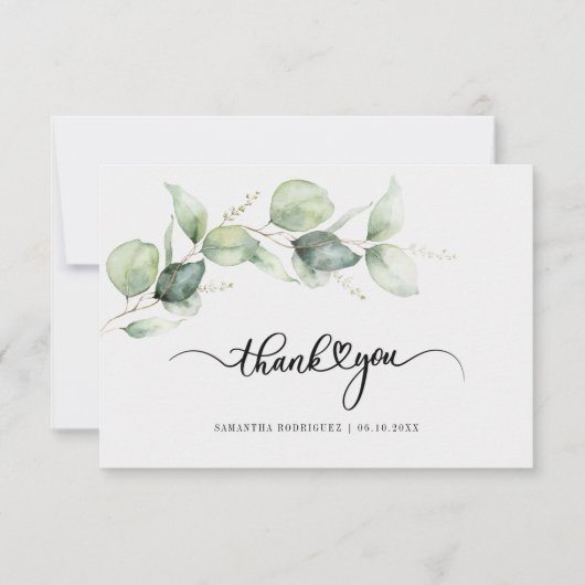 Quinceanera Eucalyptus Handschrift Vielen Dank Dankeskarte (Vorderseite)