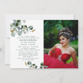 Quinceañera Eukalyptus Greenery Foto Einladung (Vorderseite)