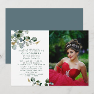 Quinceañera Eukalyptus Greenery Foto Einladung