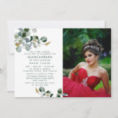 Quinceañera Eukalyptus Greenery Foto Einladung (Vorderseite)