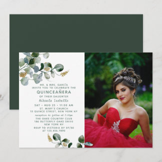 Quinceañera Eukalyptus Greenery Foto Einladung