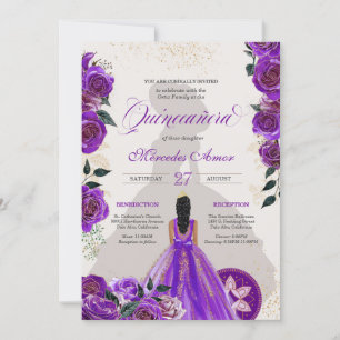 Quinceanera Extravaganter Lila Blumenladen Western Einladung