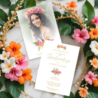 Quinceañera Farbenfrohe Blume und Foto Einladung