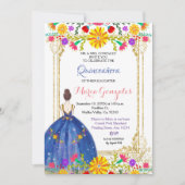 Quinceanera Farbige Blume Gold Einladung (Vorderseite)