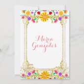 Quinceanera Farbige Blume Gold Einladung (Rückseite)