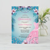 Quinceañera feather Dream fänger pink Inv Einladung (Stehend Vorderseite)