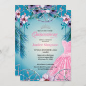 Quinceañera feather Dream fänger pink Inv Einladung (Vorne/Hinten)