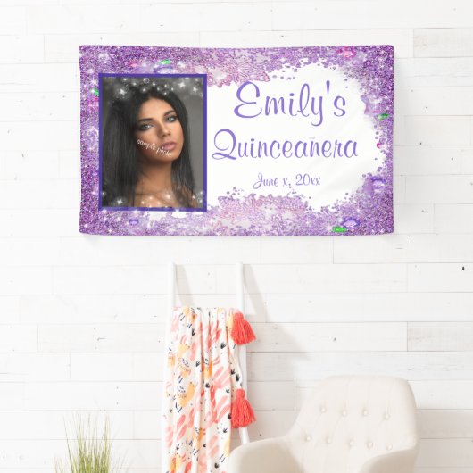 Quinceanera Feier, rosa Glitzer Gemis Sparkle Banner (Insitu)