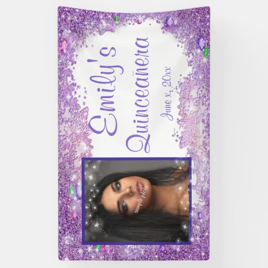 Quinceanera Feier, rosa Glitzer Gemis Sparkle Banner (Vertikal)