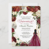 Quinceanera feiern Bordeaux Blumenafrolatina Einladung (Vorderseite)