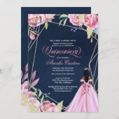 Quinceanera feiern rosa Marineblau afrolatina Einladung (Vorne/Hinten)