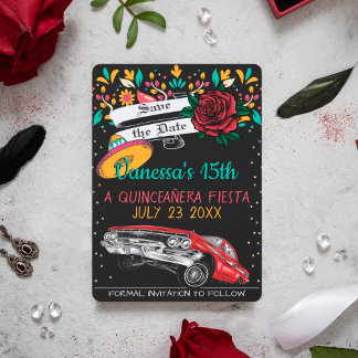 Quinceanera Fiesta Blütenfisch und rote Rose Einladung