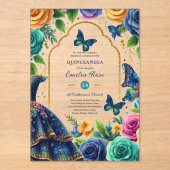Quinceañera Fiesta Butterfliegen Stille Kleidung R Acryleinladungen (Vorderseite)