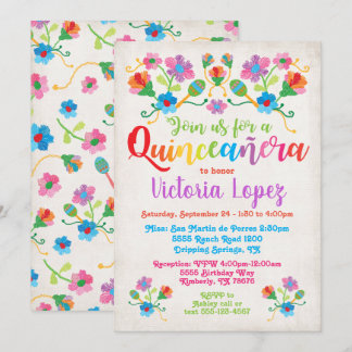 Quinceañera Fiesta Geburtstagsparty mit Stickerei Einladung