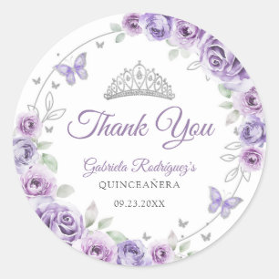 Quinceanera Flieder Purpur Silber Blumen Runder Aufkleber