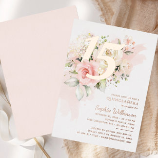 Quinceanera Floral 15. Geburtstag Rose Gold Folieneinladung