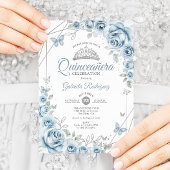 Quinceanera Floral Baby Blue Silver Einladung