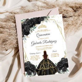 Quinceanera Floral Black Gold Invitation Einladung
