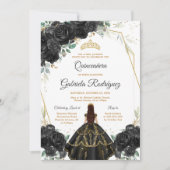Quinceanera Floral Black Gold Invitation Einladung (Vorderseite)