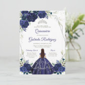 Quinceanera Floral Blue Silver Invitation Einladung (Stehend Vorderseite)