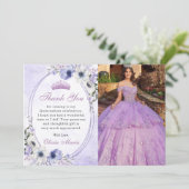 Quinceañera Floral Butterflie Tiara Dankeschön Kar Einladung (Stehend Vorderseite)