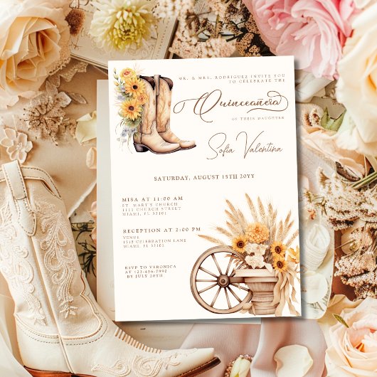 Quinceañera Floral Charro Sonnenblume Land Rustika Einladung
