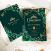 Quinceanera Floral Emerald Green Gold Einladung
