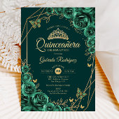 Quinceanera Floral Emerald Green Gold Einladung