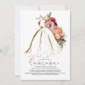 Quinceañera Floral Gold Dress 15. Geburtstag Einladung (Vorderseite)