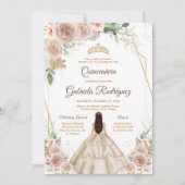 Quinceanera Floral Gold Invitation Einladung (Vorderseite)