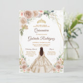 Quinceanera Floral Gold Invitation Einladung (Stehend Vorderseite)