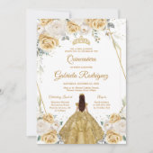 Quinceanera Floral Gold Invitation Einladung (Vorderseite)