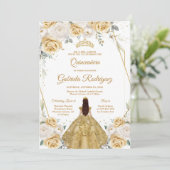 Quinceanera Floral Gold Invitation Einladung (Stehend Vorderseite)