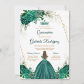 Quinceanera Floral Green Gold Invitation Einladung (Vorderseite)