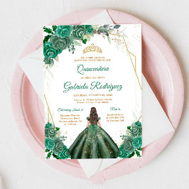 Quinceanera Floral Green Gold Invitation Einladung