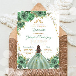 Quinceanera Floral Green Gold Invitation Einladung