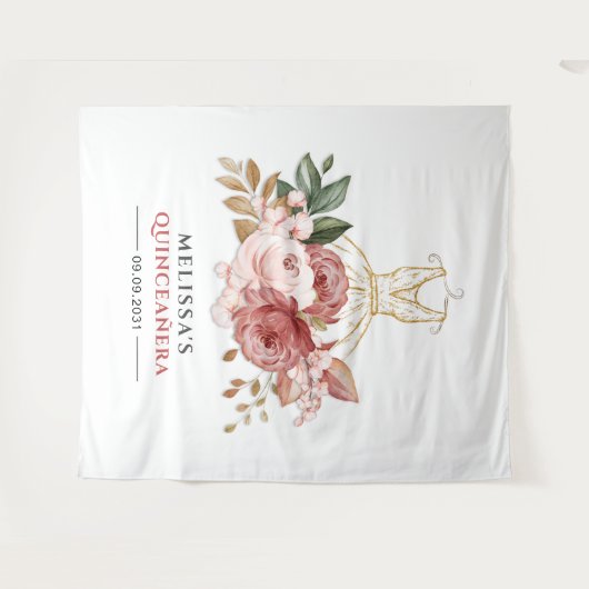 Quinceanera Floral Imitate Gold Dress 15. Geburtst Wandteppich (Vorderseite (Horizontal))