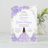Quinceanera Floral Invitation Einladung (Stehend Vorderseite)