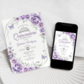 Quinceanera Floral Lilac Lila Silver Einladung