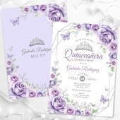 Quinceanera Floral Lilac Lila Silver Einladung