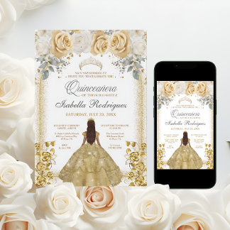 Quinceanera Floral Luxe Gold Arch Geburtstag Einladung