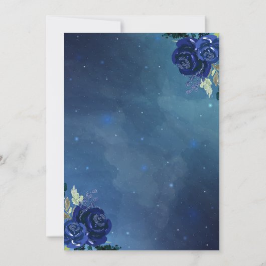 Quinceanera Floral Navy Blue Gold Mis Quince Anos Einladung (Rückseite)