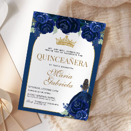 Quinceanera Floral Navy Blue Gold Mis Quince Anos Einladung
